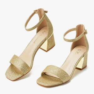 Elegant Gold Glitter Block Heel Sandals